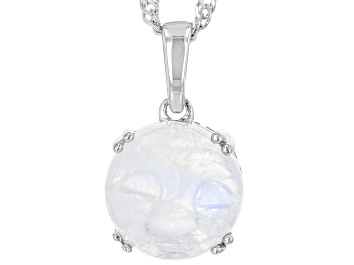 Picture of Carved Rainbow Moonstone Rhodium Over Sterling Silver Pendant With Chain