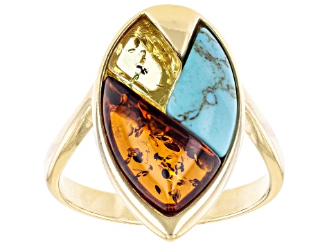 Cognac Amber 18k Yellow Gold Over Sterling Silver Ring