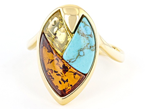 Cognac Amber 18k Yellow Gold Over Sterling Silver Ring