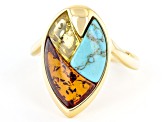 Cognac Amber 18k Yellow Gold Over Sterling Silver Ring