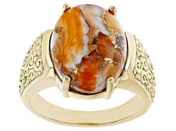 Picture of Orange Spiny Oyster Shell 18k Yellow Gold Over Sterling Silver Ring