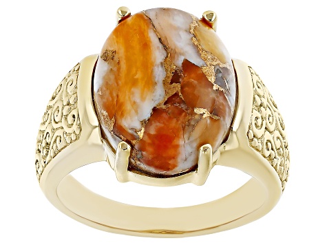Orange Spiny Oyster Shell 18k Yellow Gold Over Sterling Silver Ring