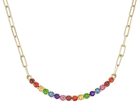 Multi-Color Multi Stone 18k Yellow Gold Over Sterling Silver 18" Paperclip Chain Necklace 0.95ctw