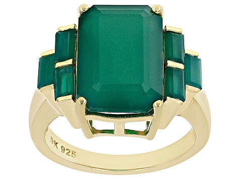 Green Onyx 18k Yellow Gold Over Sterling Silver Ring