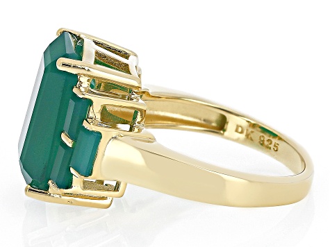 Green Onyx 18k Yellow Gold Over Sterling Silver Ring