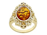 Orange Amber 18k Yellow Gold Over Sterling Silver Ring 0.11ctw