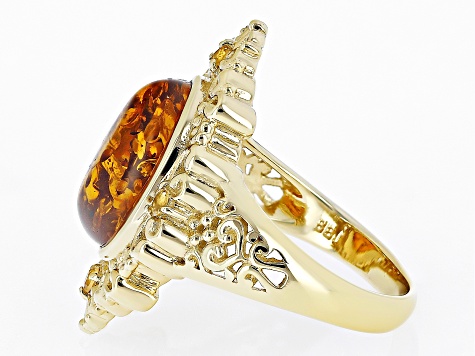 Orange Amber 18k Yellow Gold Over Sterling Silver Ring 0.11ctw