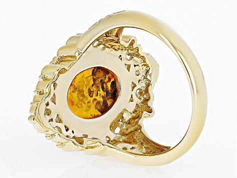 Orange Amber 18k Yellow Gold Over Sterling Silver Ring 0.11ctw