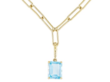 Picture of Sky Blue Topaz 18k Yellow Gold Over Sterling Silver Enhancer Pendant With Paperclip Chain 4.15ct