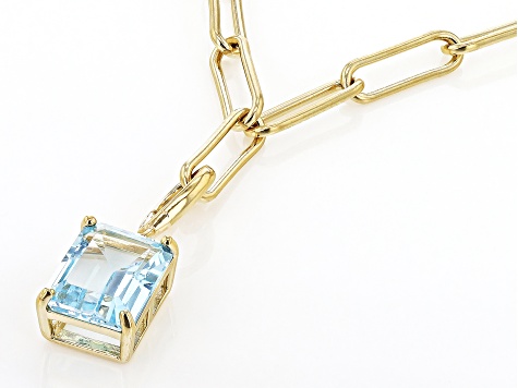 Sky Blue Topaz 18k Yellow Gold Over Sterling Silver Enhancer Pendant With Paperclip Chain 4.15ct