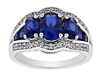 Picture of Lab Created Blue Sapphire Rhodium Over Silver Ring 3.79ctw