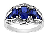 Lab Created Blue Sapphire Rhodium Over Silver Ring 3.79ctw