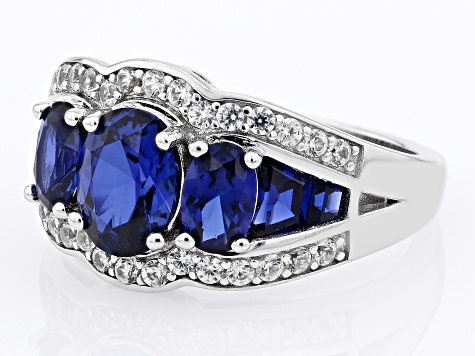 Lab Created Blue Sapphire Rhodium Over Silver Ring 3.79ctw