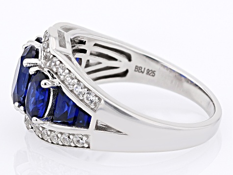 Lab Created Blue Sapphire Rhodium Over Silver Ring 3.79ctw