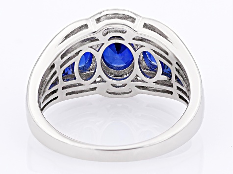 Lab Created Blue Sapphire Rhodium Over Silver Ring 3.79ctw