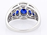 Lab Created Blue Sapphire Rhodium Over Silver Ring 3.79ctw