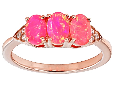 Pink Ethiopian Opal 18k Rose Gold Over Sterling Silver 3-Stone Ring 0.81ctw