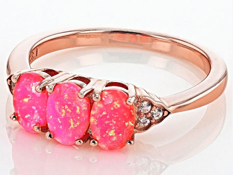Pink Ethiopian Opal 18k Rose Gold Over Sterling Silver 3-Stone Ring 0.81ctw