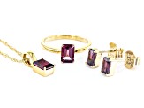 Magenta Rhodolite 18k Yellow Gold Over Sterling Silver Ring, Earring & Pendant w/ Chain Set 3.00ctw