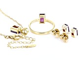 Raspberry Rhodolite 18k Yellow Gold Over Sterling Silver Ring, Earring, Pendant & Chain Set 3.00ctw