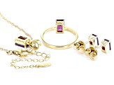 Magenta Rhodolite 18k Yellow Gold Over Sterling Silver Ring, Earring & Pendant w/ Chain Set 3.00ctw