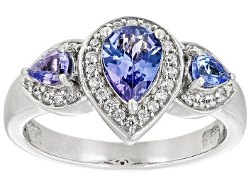 Picture of Blue Tanzanite Rhodium Over Sterling Silver Ring 1.09ctw