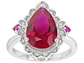 Picture of Red Lab Created Ruby Rhodium Over Sterling Silver Ring 3.51ctw
