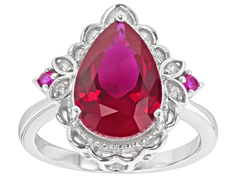 Red Lab Created Ruby Rhodium Over Sterling Silver Ring 3.51ctw