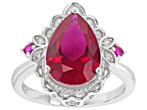 Red Lab Created Ruby Rhodium Over Sterling Silver Ring 3.51ctw