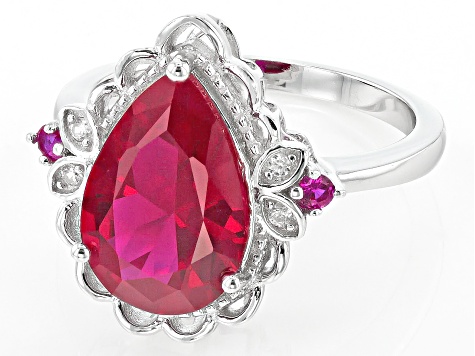 Red Lab Created Ruby Rhodium Over Sterling Silver Ring 3.51ctw