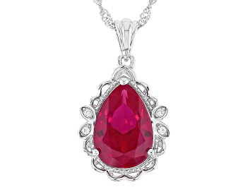 Picture of Red Lab Created Ruby Rhodium Over Sterling Silver Pendant with Chain 3.43ctw