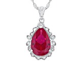 Red Lab Created Ruby Rhodium Over Sterling Silver Pendant with Chain 3.43ctw