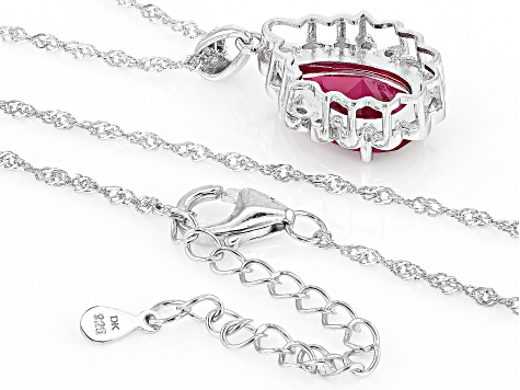 Red Lab Created Ruby Rhodium Over Sterling Silver Pendant with Chain 3.43ctw