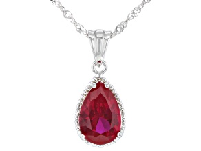 Lab Created Ruby Rhodium Over Sterling Silver Pendant With Chain 2.93ct