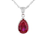 Lab Created Ruby Rhodium Over Sterling Silver Pendant With Chain 2.93ct