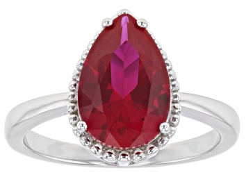 Picture of Lab Created Ruby Rhodium Over Sterling Silver Ring 2.93ct