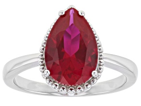 Lab Created Ruby Rhodium Over Sterling Silver Ring 2.93ct