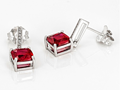 Red Lab Created Ruby Rhodium Over Sterling Silver Earrings 4.70ctw