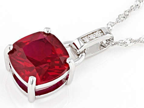Red Lab Created Ruby Rhodium Over Sterling Silver Pendant with Chain 4.69ctw