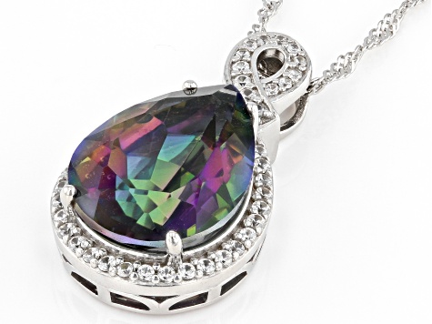 Multicolor Quartz Rhodium Over Sterling Silver Pendant With Chain 6.97ctw