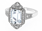 Blue Aquamarine Rhodium Over Sterling Silver Ring 2.12ctw