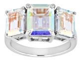 Multi Color Topaz Rhodium Over Sterling Silver 3-Stone Ring 6.88ctw