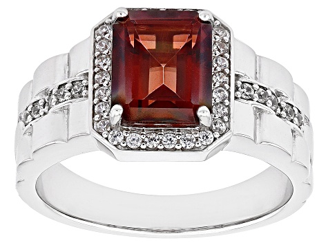 Red Labradorite Rhodium Over Sterling Silver Men's Ring