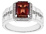 Red Labradorite Rhodium Over Sterling Silver Men's Ring