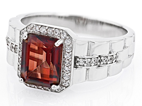 Red Labradorite Rhodium Over Sterling Silver Men's Ring