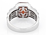 Red Labradorite Rhodium Over Sterling Silver Men's Ring