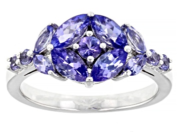 Picture of Blue Tanzanite Rhodium Over Sterling Silver Ring 1.36ctw