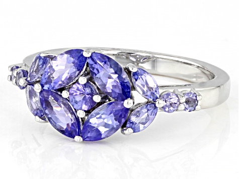 Blue Tanzanite Rhodium Over Sterling Silver Ring 1.36ctw