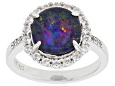 Multi Color Australian Opal Triplet Topaz Rhodium Over Sterling Silver Halo Ring
