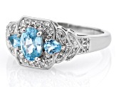 Blue Zircon Rhodium Over Sterling Silver Ring 1.53ctw